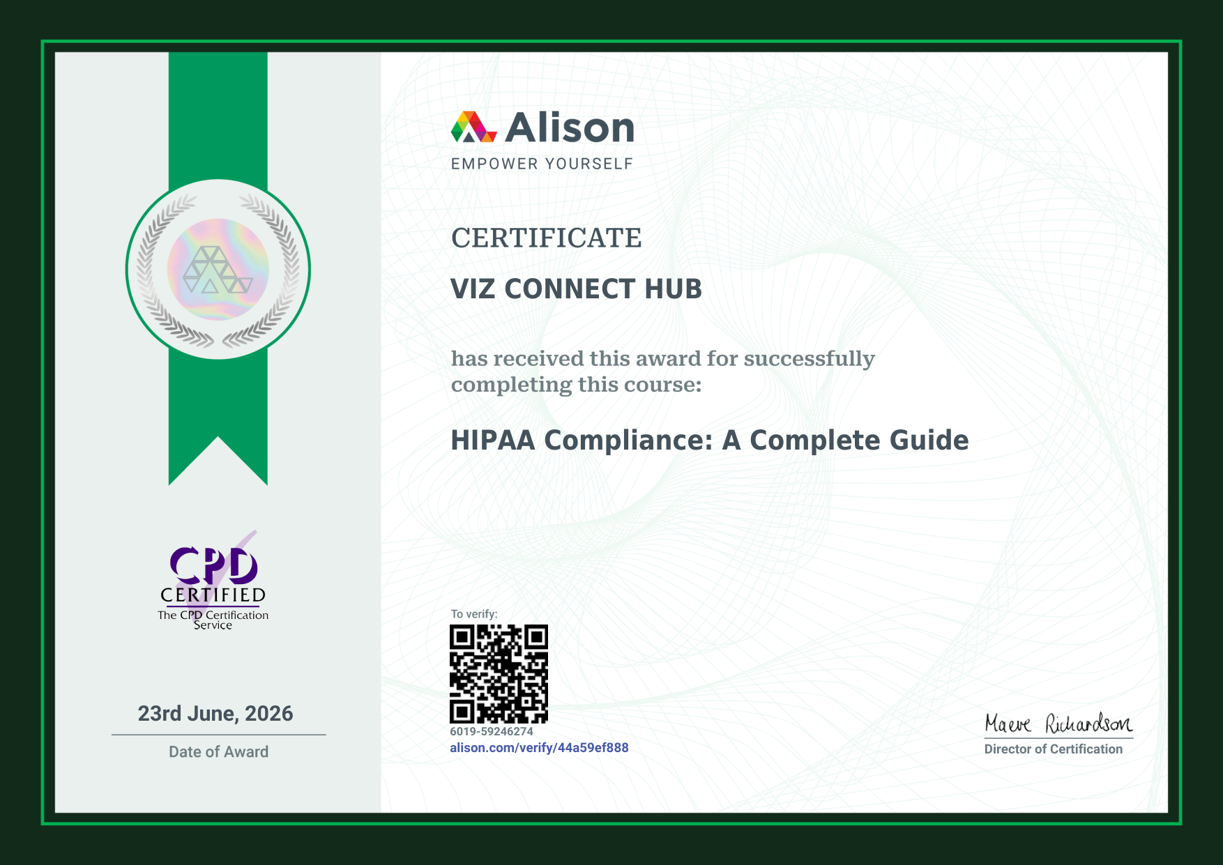 HIPAA Compliance Certificate